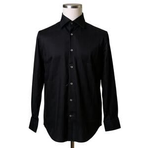 Robert Graham Button Front Shirt Long Sleeve Woven HUXLEY Solid Black M 15.5